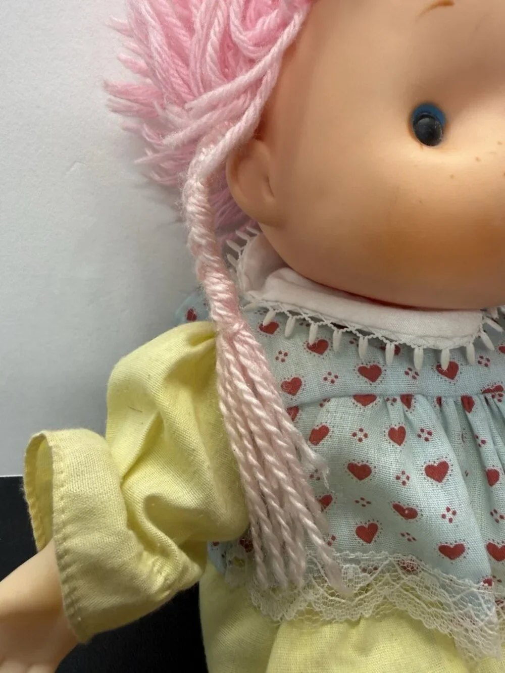 Vintage 1980s Ice Cream Girl Doll 10-12”. Pink Hair Hat Soft Body Play Doll